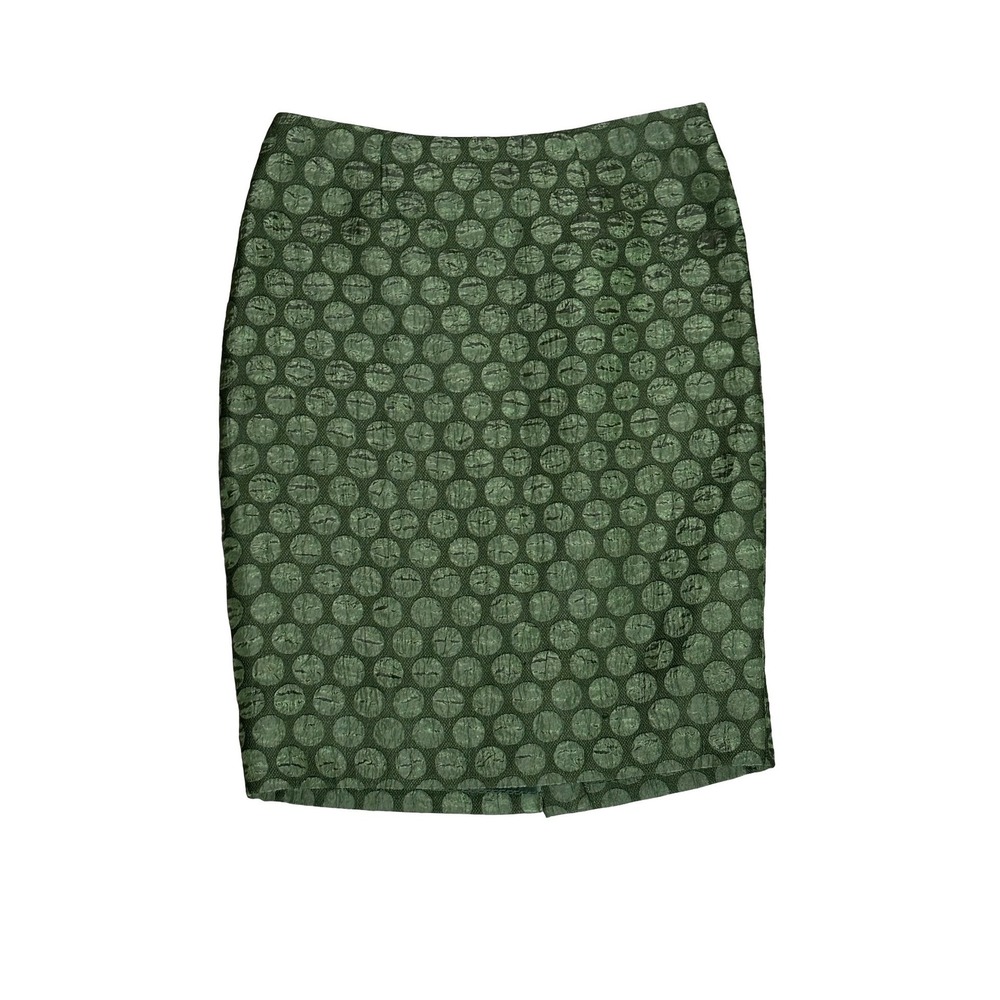 Maeve Anthropologie Green Jacquard Metallic Circle Pencil Skirt Size 2
